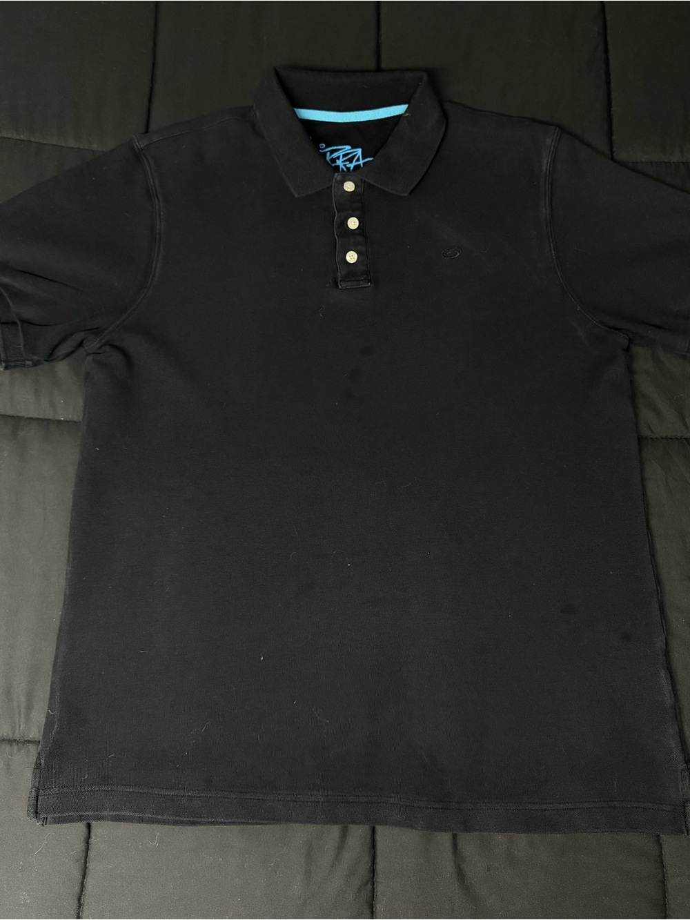 Kirra Black Polo with Light Blue Neck Trim